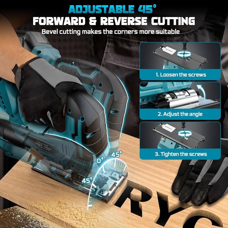 Cerycose Jigsaw Compatible With Makita 18V Battery, Cordless jig saw tool, 0°- 45° Bevel Cuts, LED Light with 3 Position Orbital Setting for Cutting (With 5Ah Battery & Charger Station Kit) - Image 4
